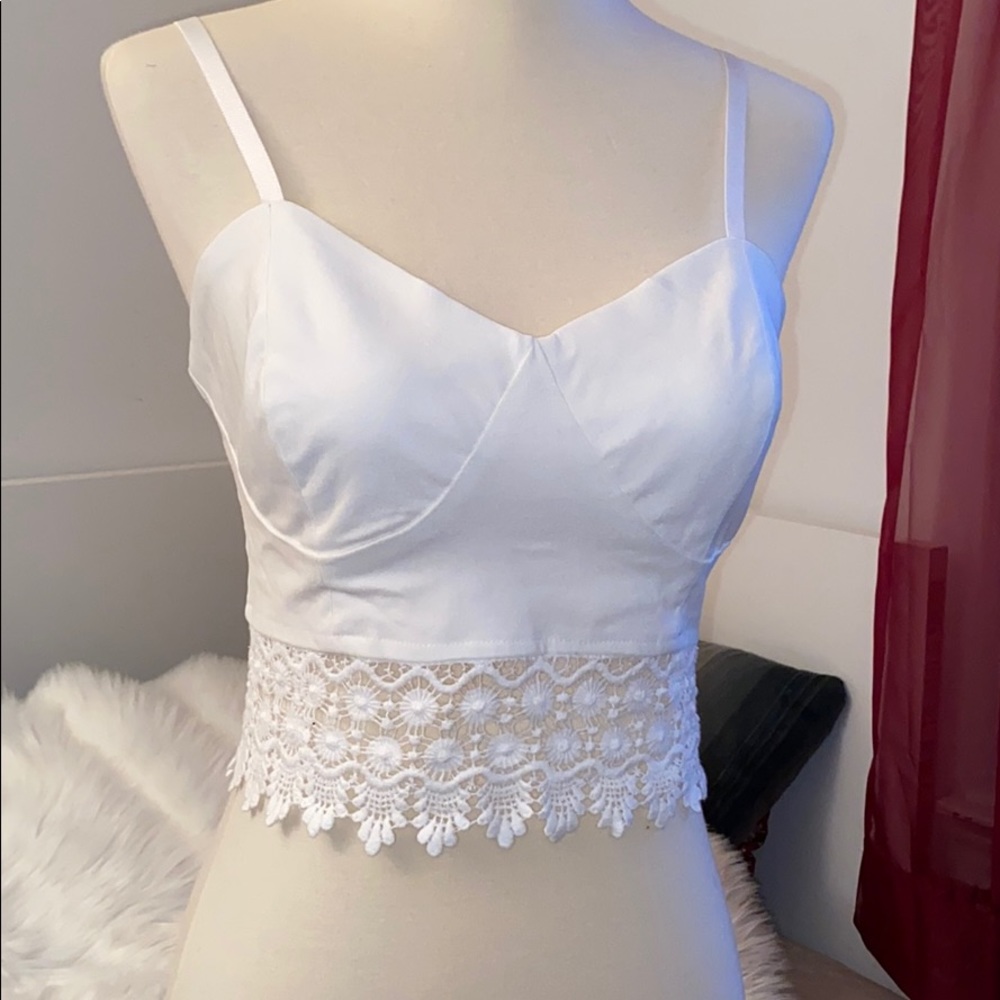 TOBI White lace crop top
